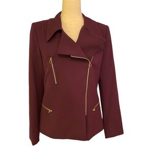 Calvin Klein Purple Burgundy Lined Gold Zipped Lined Blazer/Jacket Dry Clean 10